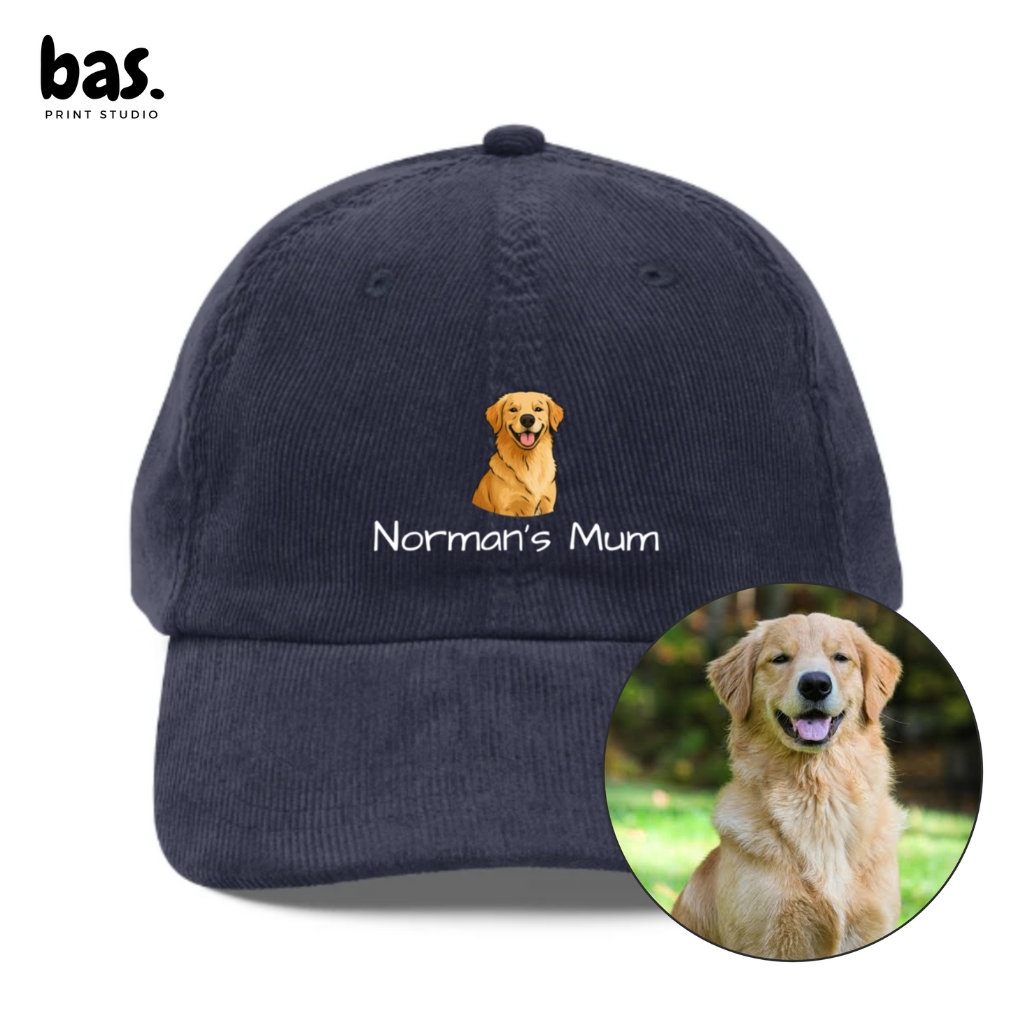 Custom Pet Portrait Embroidered Corduroy Cap - Personalized Pet Hat