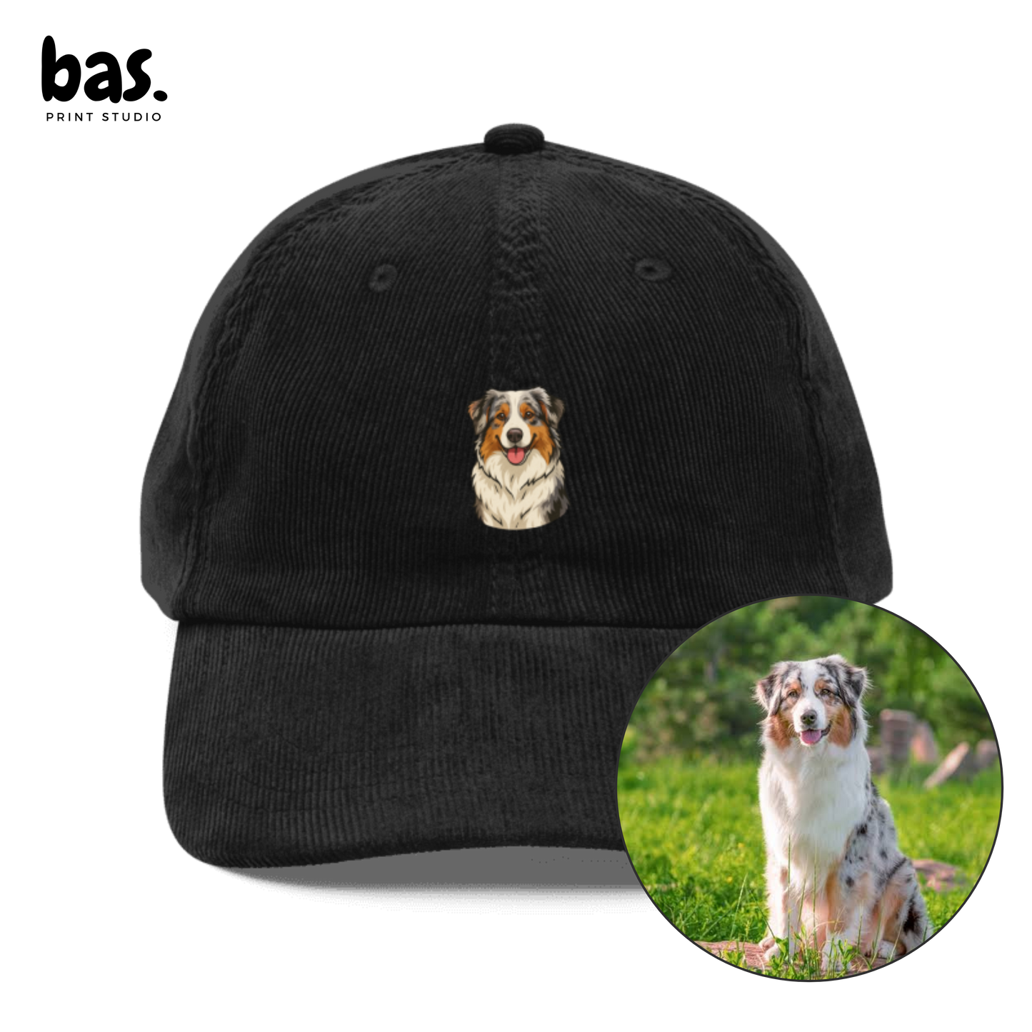 Custom Pet Portrait Embroidered Corduroy Cap - Personalized Pet Hat