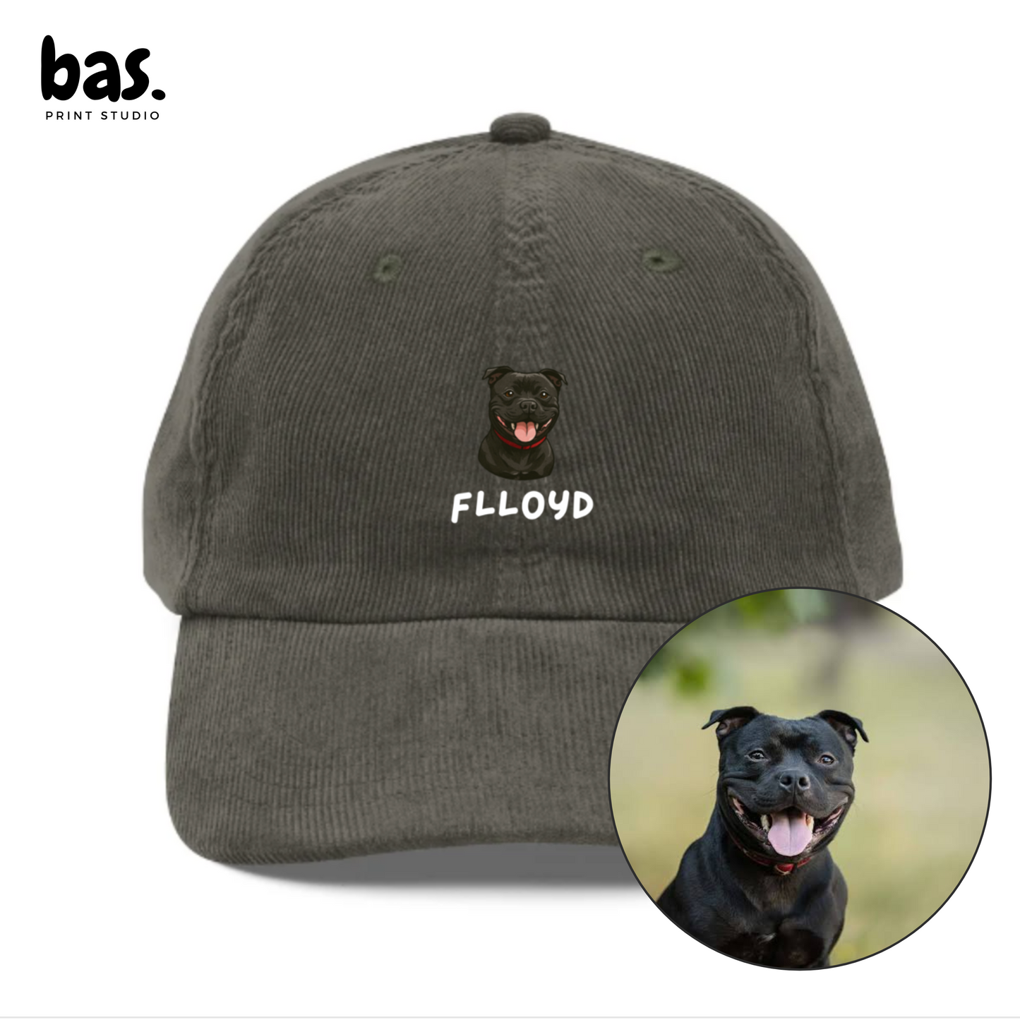 Custom Pet Portrait Embroidered Corduroy Cap - Personalized Pet Hat