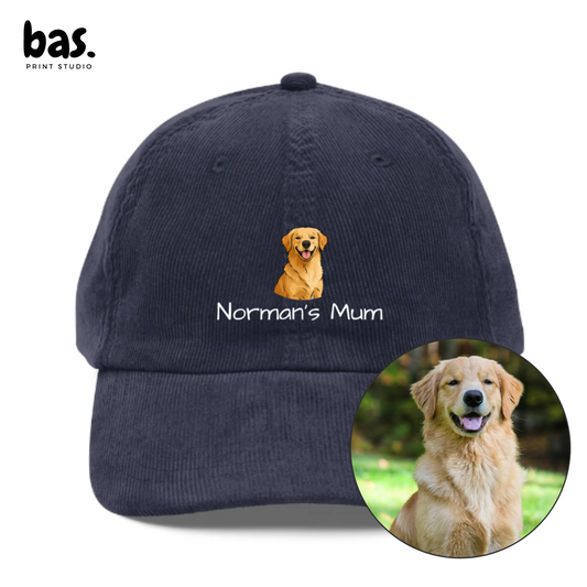 Custom Pet Portrait Embroidered Corduroy Cap - Personalized Pet Hat