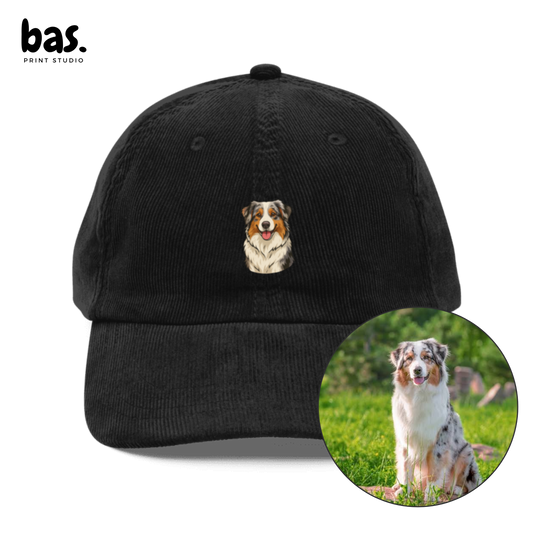 Custom Pet Portrait Embroidered Corduroy Cap - Personalized Pet Hat